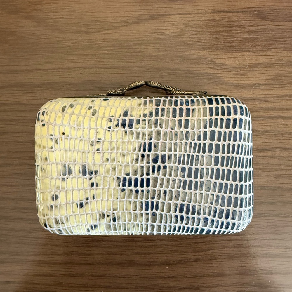 House of Harlow 1960 Cream and Navy Croc-Embossed Box Clutch